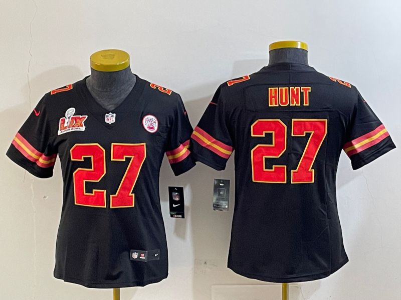 Youth Kansas City Chiefs 27 Hunt Black Second generations 2025 Nike Vapor Limited NFL Jersey style 5